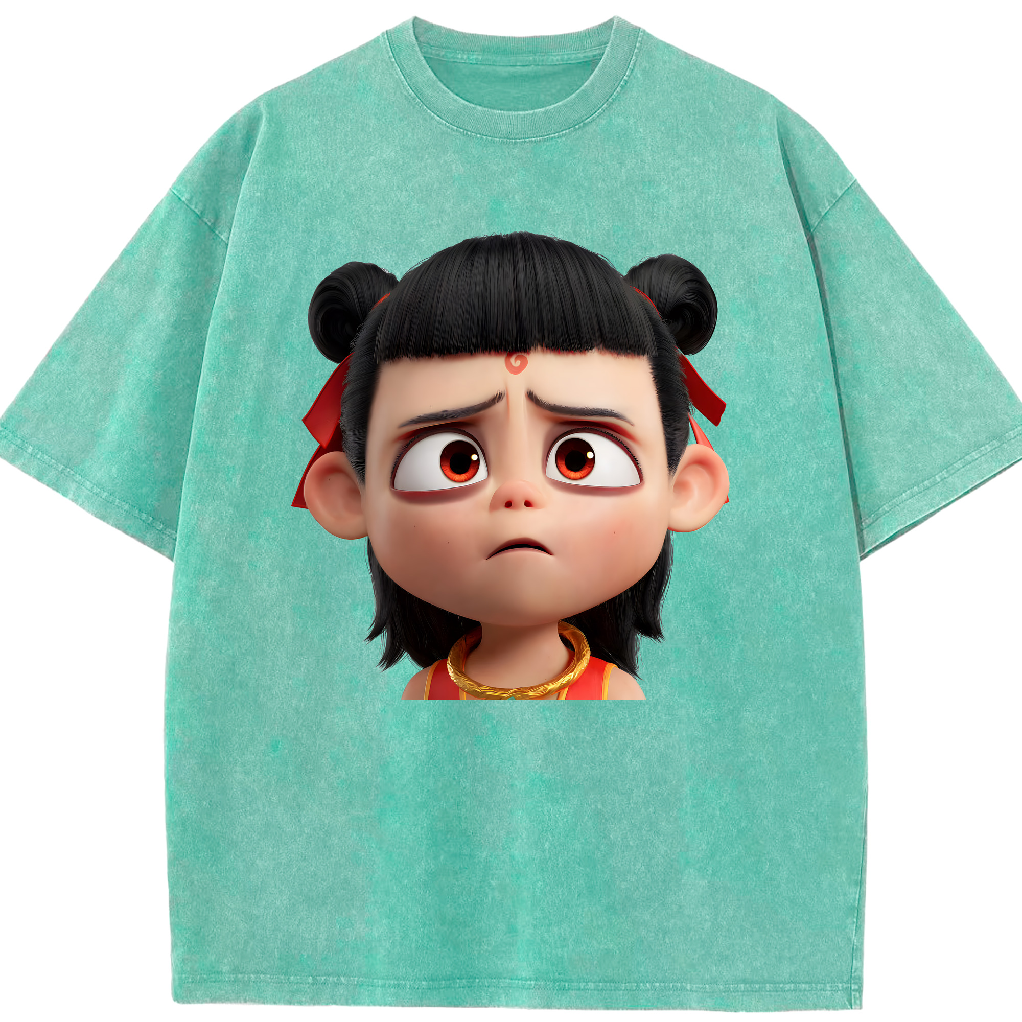 （画像用） Ne Zha 2 ナタ 魔童の大暴れ 綿100% ヴィンテージ風 半袖Tシャツ（フロントプリント）